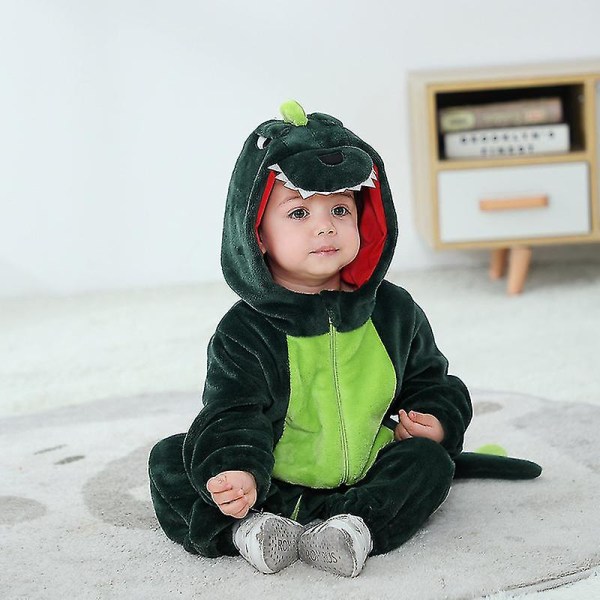 Barn Barn Dinosaur Fancy Dress Kostym Flanell Djur Pyjamas i ett stycke Tecknad - Dark green 110cm