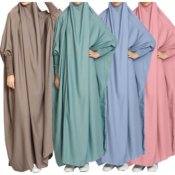 Muslimsk Abaya-klänning i ett stycke för kvinnor, stor bön över huvudet zy L