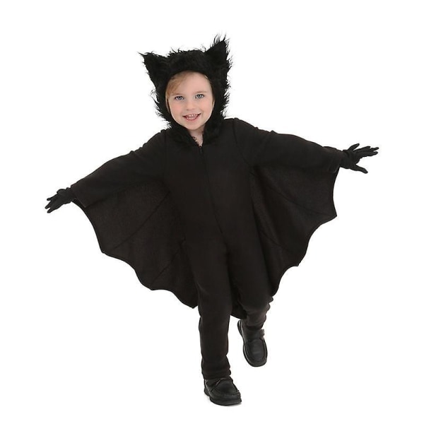Børne vampyr flagermus jumpsuit + handsker Halloween kostume 120cm