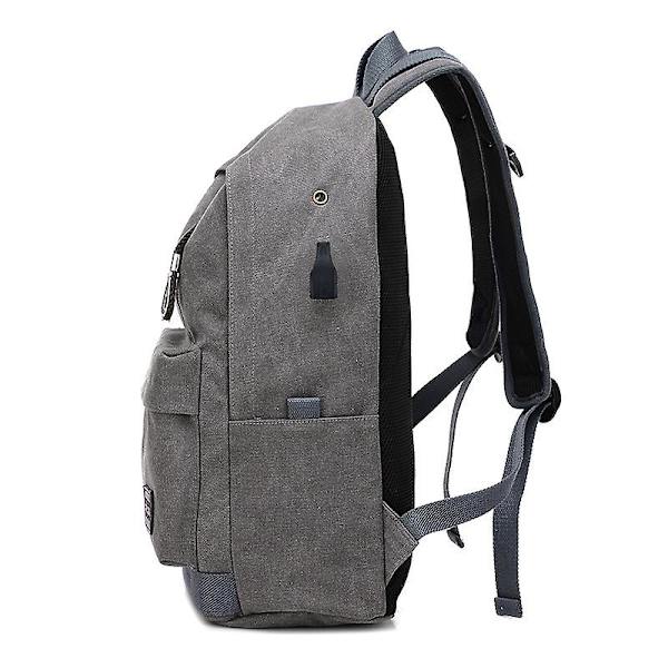 Canvas Rygsæk Herre Casual Multifunktionel Rygsæk Med Lader USB Y GREY