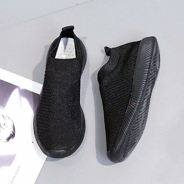 Naisten kävelykengät neulotut verkkokengät Slip On -kengät Andas matalat pumput rennot lenkkarit W Black 36