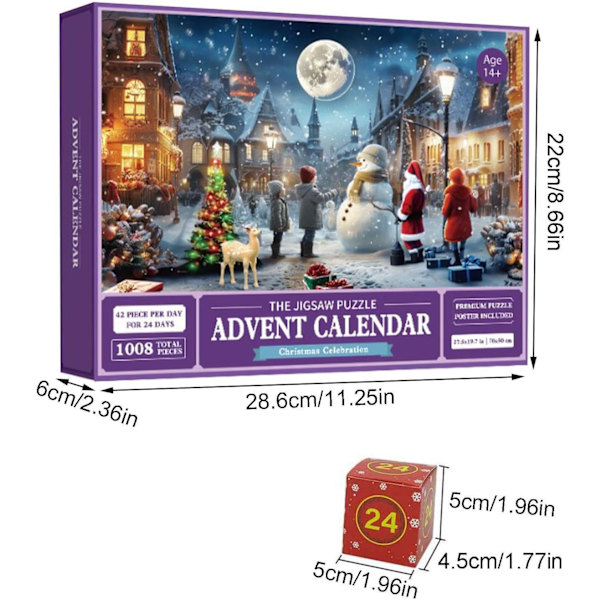 Jul adventskalenderpussel, adventskalender 2023 pussel, 24 delar 1008 pusselbitar julklappsnedräkning