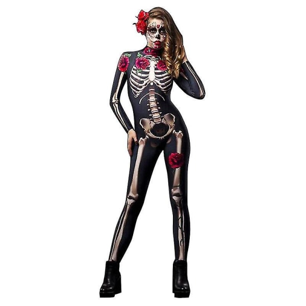 Naisten Halloween-luurankopuku Jumpsuit Body Cosplay-juhla-asu Black 150cm