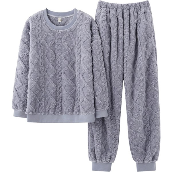 HAUFR Dam Fluffy Fleece Pyjamas Set 2 delar Varm Fleece Pyjamas Set Mjuka nattkläder Långärmade Crewneck fickor Byxor Y Grey Medium