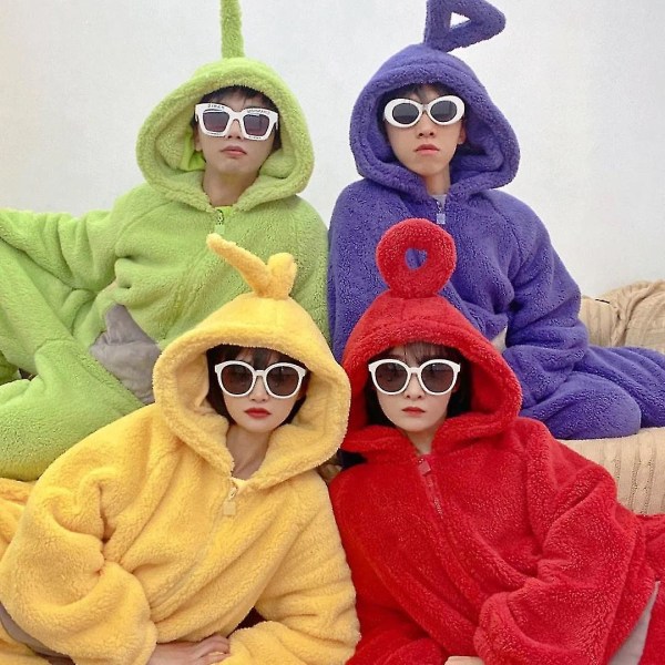 Unisex Teletubbies-asu Disi Onesies Lala Cosplay-pyjama Aikuisen pyjama Eläin Yöasu Jumpsuit H XL