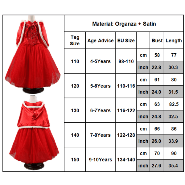 Frozen Elsa Princess-klänning med Cape Girl Cosplay- set - red 5-6Years = EU110-116