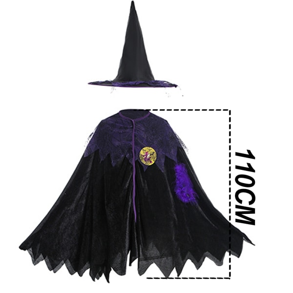 Hooded Cape Velvet Cape med Huva Lång Vändbar för Halloween 110cm