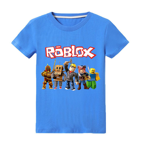 Børne Drenge Roblox Print T-shirt Kortærmet Top Sommer Crew Neck Tøj Blue 9-10 Years