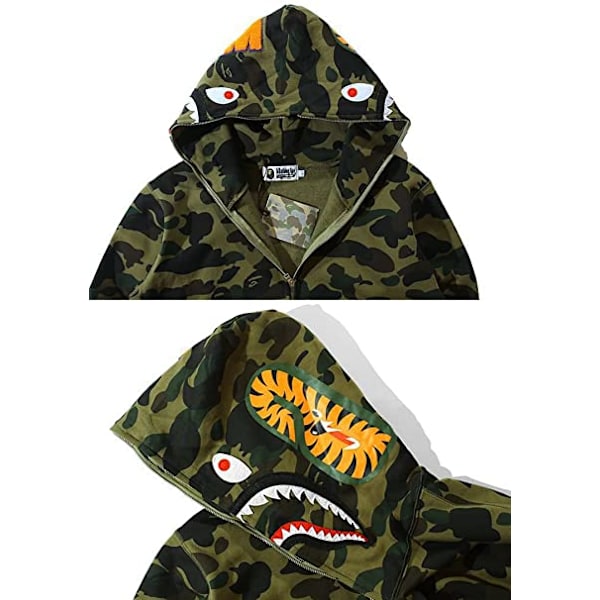 BAPE Shark Herr Luvtröja Camo Loose Zipper Shark Head WGM Jacket S Z H Mörkgrön XL