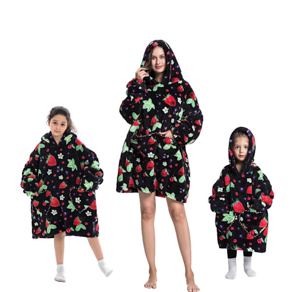 Damer Barn Söt djur flanell Thermal Hoodie - Strawberry H Infant