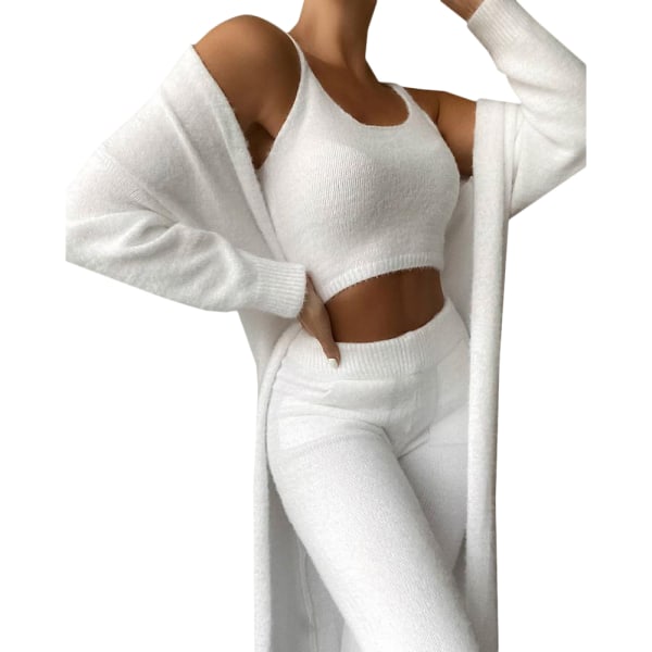 Women's Lounge Wear Set 3-delt treningsdresser Fleece Pyjamas Casual white XL