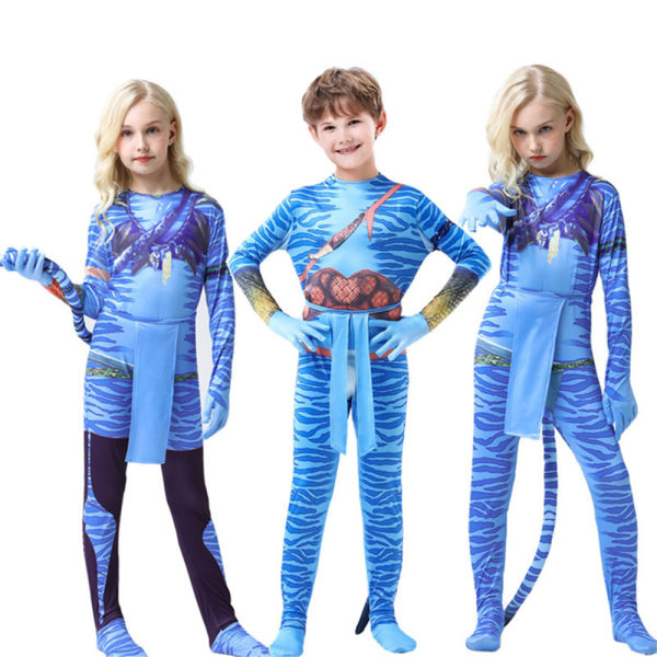 Avatar 2 kostym kostym, Jumpsuit för barn med Halloween- print form 120cm