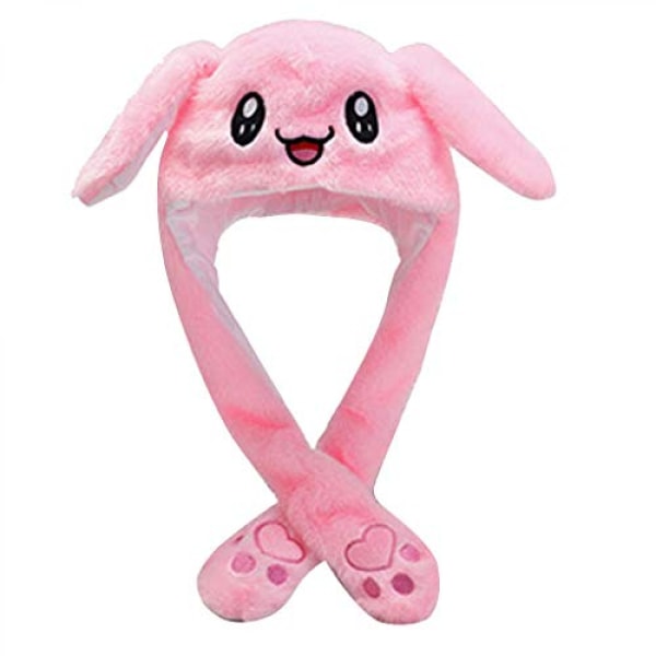 Moving Ear Rabbit Hat, Plysch Bunny Ears Pannband Halloween Animal Easter Cosplay Rabbit--Rosa -
