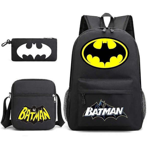 Batman Bruce Wayne skoleveske Studentryggsekk Skrivepapirveske Liten veske Tredelt sett Style A