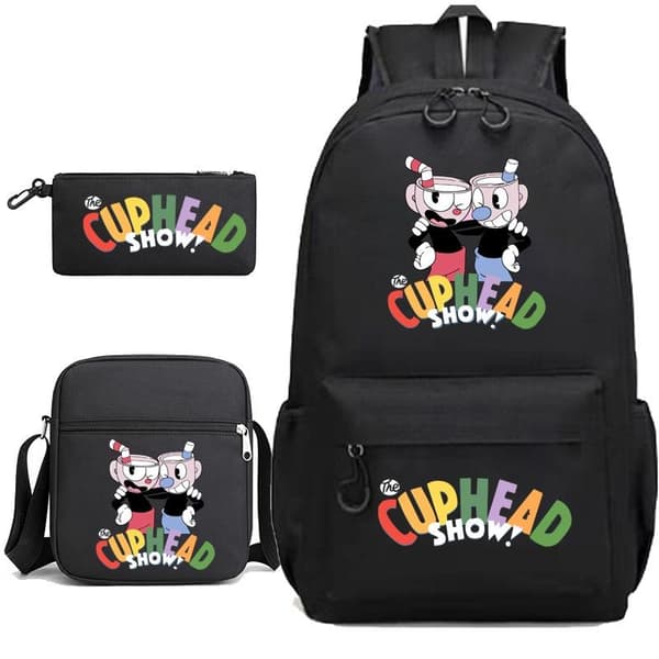 Cuphead ryggsäck pennskrin axelväska pack (3st) yz svart 3