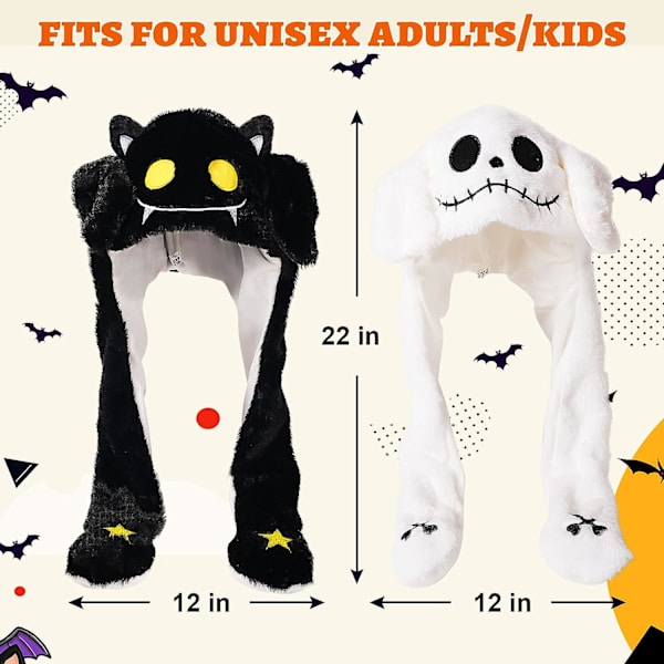 2-pak ørebevægende hoppende hat Rolig plys Bat Ghost Hat Cosplay