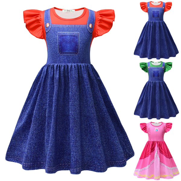 Børns Piger Princess Peach & Super Bros Kort Kjole Sommer Fancy Cosplay Kostume Red 8-9 Years