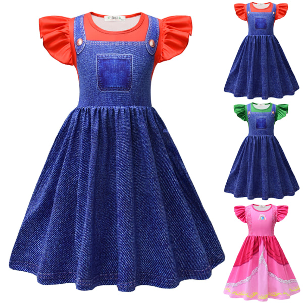 Kids Girls Princess Peach & Super Bros Short Dress Summer Fancy Cosplay Costume Red 5-6 Years