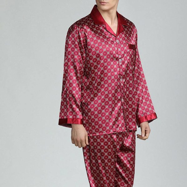 Miesten pyjamasetti T-paita Lounge Bottoms Housut Yöasut Suit Pjs Dark Red XL