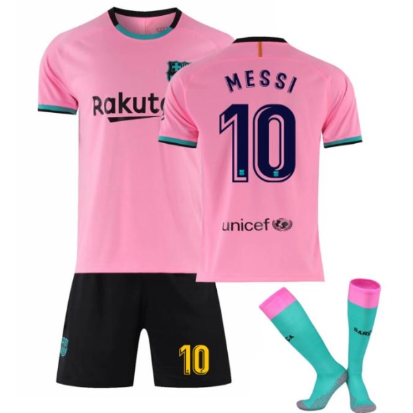 Barcelona tröja 20-21 hemma och borta nr 10 Messi spel uniform pink 18  100-110cm