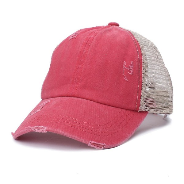 Cap Smutsig bullhatt för kvinnor tvättad bomull Snapback-kepsar Criss Cross hästsvansmössa W Rose Red