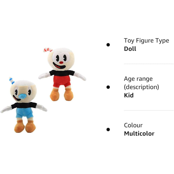2 stk/sæt Cuphead & Mugman Plush 9,8'(25cm) figurer /