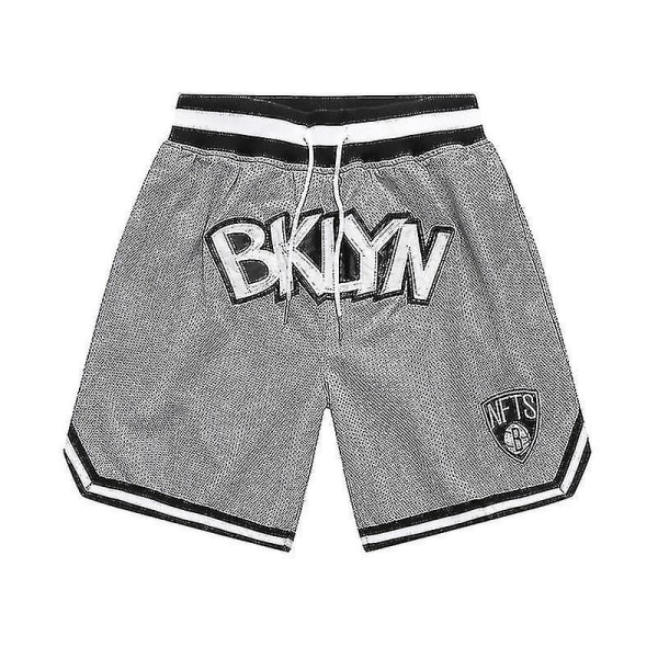 Nba Brooklyn Nets Grå Shorts Broderade Sports Träningsshorts / XL