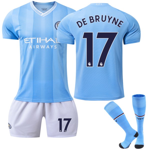 23-24 Manchester City hjemmefotballskjorte for barn 17(DE BRUYNE) 8-9 Years