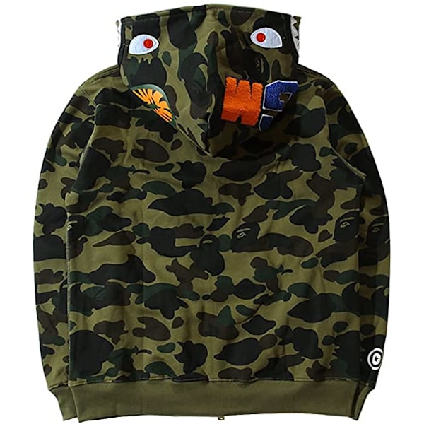 BAPE Shark Herr Luvtröja Camo Loose Zipper Shark Head WGM Jacket S Z H Mörkgrön 4XL