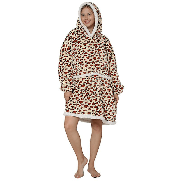 Oversized sweatshirt med hættetrøje Blød varm k Leopard