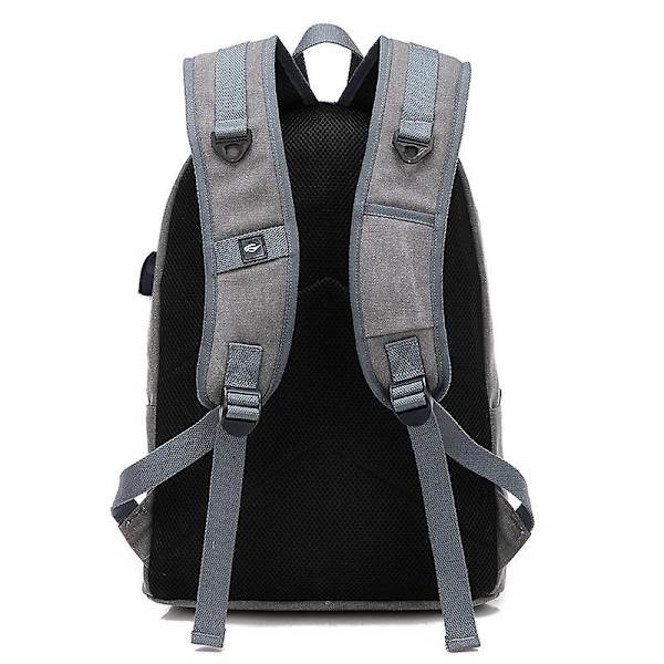 Canvas Rygsæk Herre Casual Multifunktionel Rygsæk Med Lader USB Y GREY