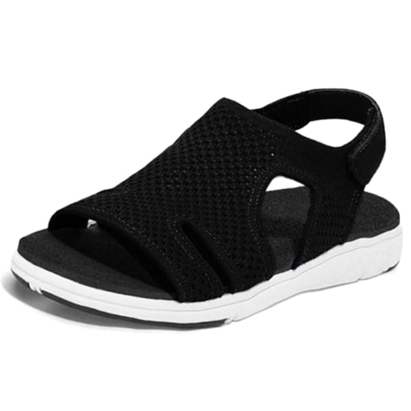 Kvinders bløde tå Mesh øvre sandaler Walking Cross-Strap Sko . Black 42