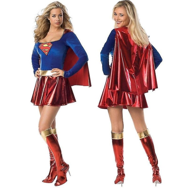 Voksen superhelt cosplay kostume kjole cover sæt supergirl superhelt halloween kostume M superwoman