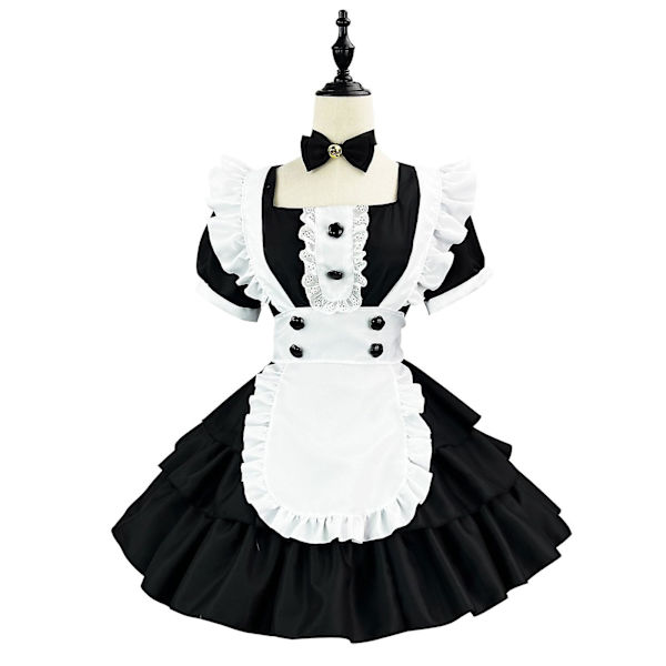 Nya kvinnor Plus ize upersöt stor rosett Rosa Blå Lolita Cosplay Custom Klänning Black S