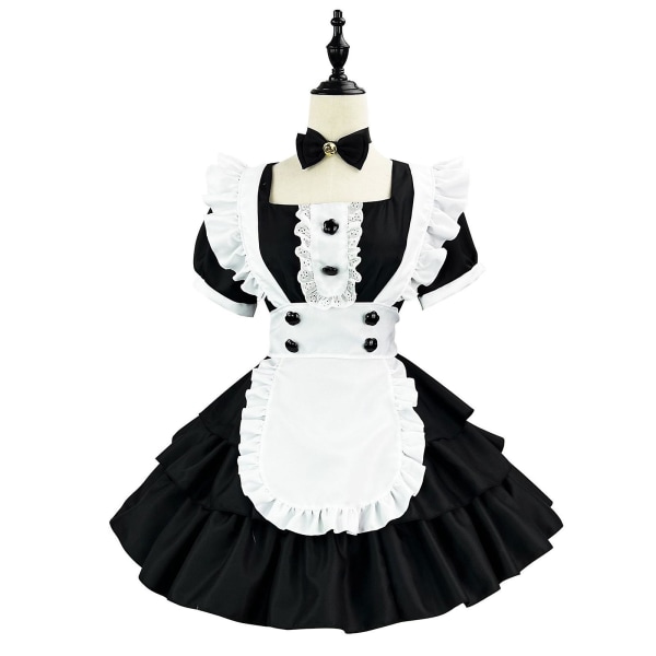 Nye kvinner Plus ize Super søt stor sløyfe Rosa Blå Lolita Cosplay Custom Dress Black S