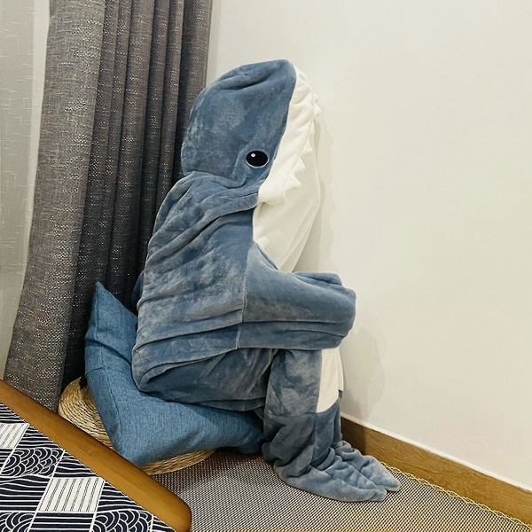 Hai-teppe Hoodie Voksen - Hai Onesie Voksen Bærbar Teppe - Hai Teppe Supermyk Koselig Flanell Hoodie Hai Sovepose 170cm