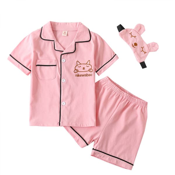Satin Pyjamas Set, 2-delt natkjole med knaplukning, M (rosa)