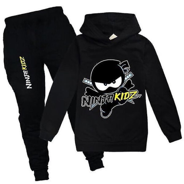 Ninja Kidz Børnetræningsdragter Sæt Hættetrøje Træningsdragt Bukser Sportswear Activewear W Black 7-8 Years