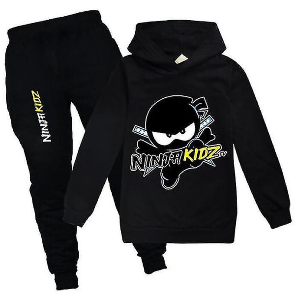 Ninja Kidz Træningsoverall til børn Sæt Luvtrøje Træningsbukser Sportdragter Activewear W Black 7-8 Years