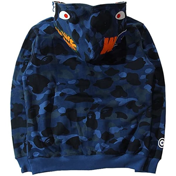 BAPE Shark Herr Luvtröja Camo Loose Zipper Shark Head WG Jacket S W Mörkblå M