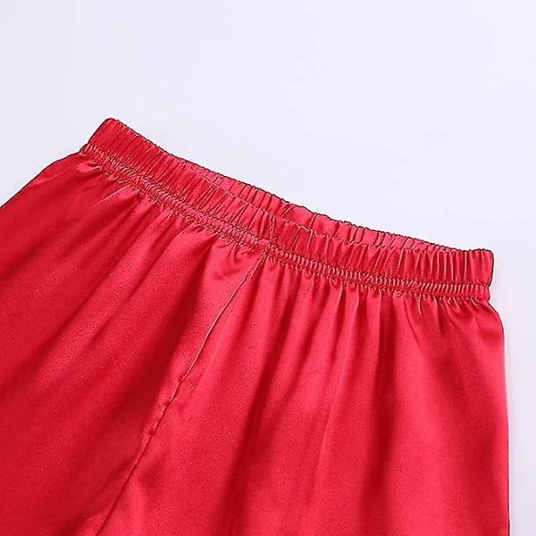 Satin Pyjamas Set för barn: Sovkläder med knappar och shorts Red Suit for height 100 to 110cm
