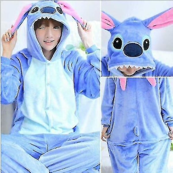 Barn Blue Stitch Cartoon Animal Sleepwear Party Cosplay kostym Adult M 9-10Years