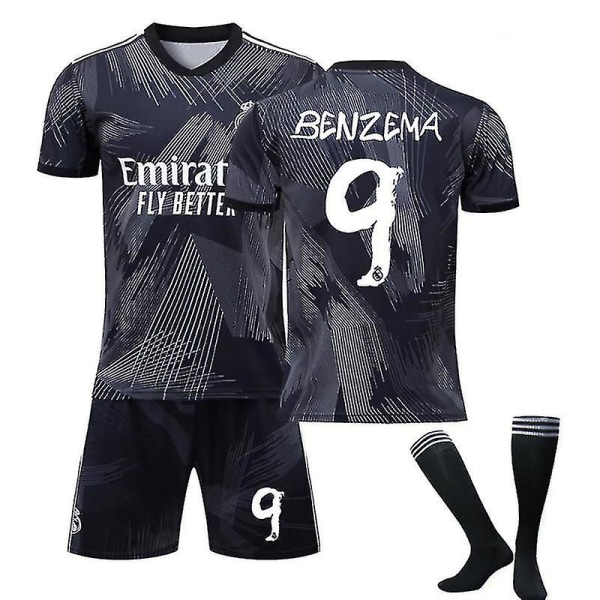 22-23 Real Madrid jalkapallopaita T-paita Shorts Jalkapallopaita BENZEMA 9 Kids 28(150-160CM)