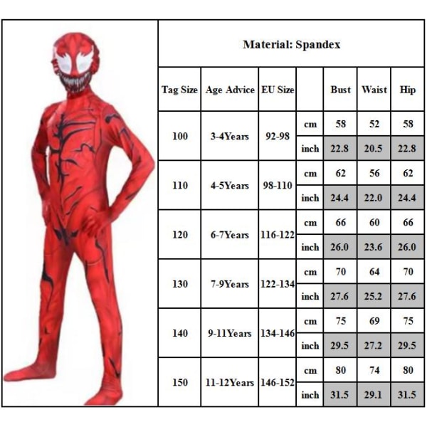 Kids Boys Red Venom Cosplay Jumpsuit Halloween Costume v 3-4 Years