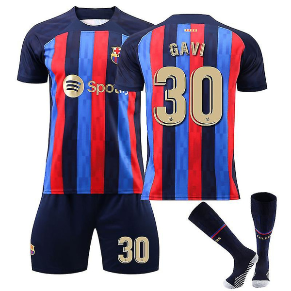 Gavi #30 tröja Fc Barcelona 22/23 säsongen hemma fotbollströja set V7 16 (90-100cm)