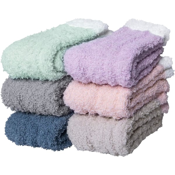 6 par Damstrumpor Vinter Varm Mjuk Mysig Fluffig Mikrofiberhus Sovtofflorstrumpor Julklappar v