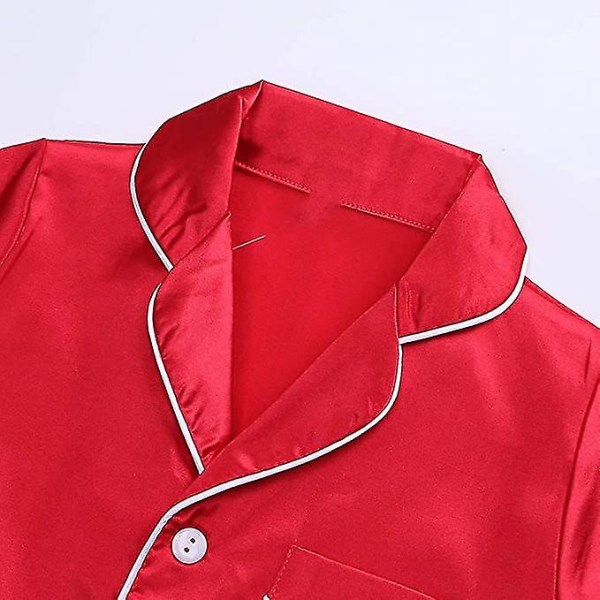 Satin Pyjamas Set för barn: Sovkläder med knappar och shorts Red Suit for height 70 to 80cm