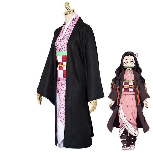 Kids Demon Slayer Animation Cosplay Kostym Outfit Set W Kamado Nezuko 11-12 Years