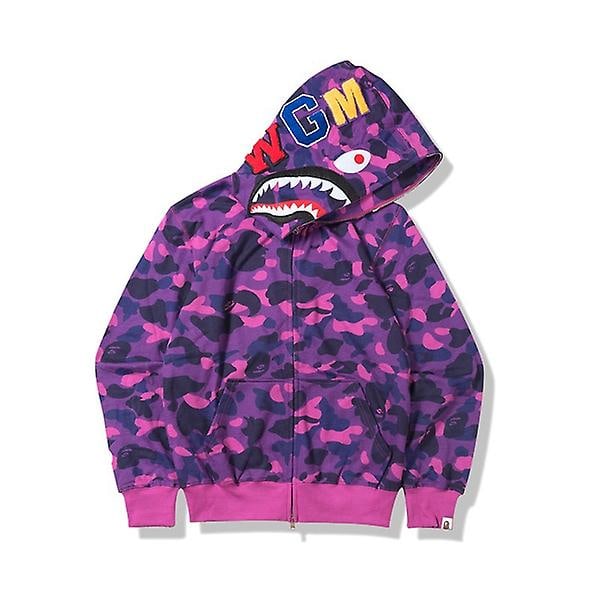 Bape-shark Jaw Camo Hoodie med dragkedja för män Sweats Coat k Blue XXL