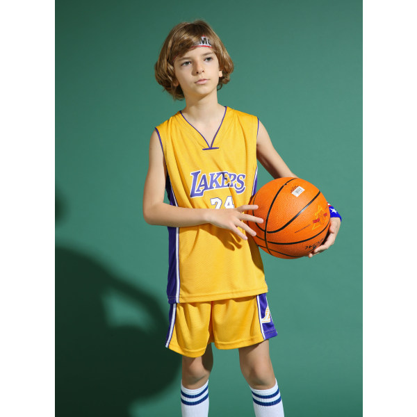 Kobe Bryant No.24 Baskettröja Set Lakers Uniform för barn tonåringar W Yellow XL (150-160CM)